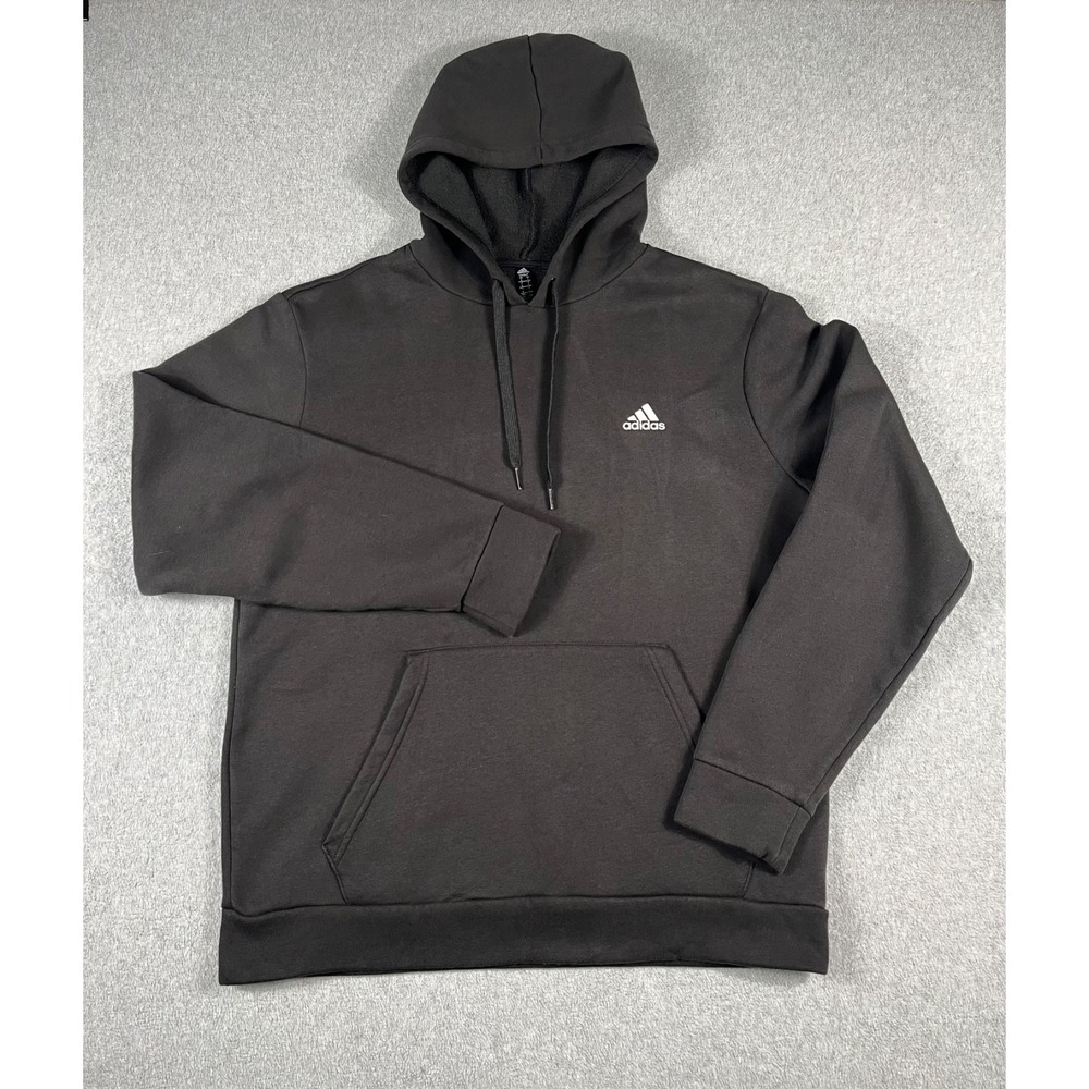 Adidas Golf Men L Fleece Hoodie Sweatshirt Black Pullover Kangaroo Pocket Excell